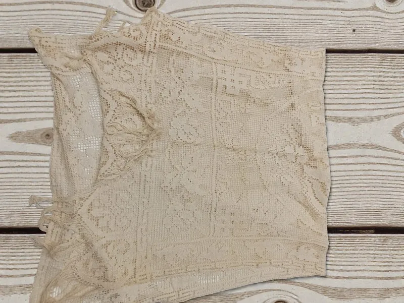 Rare set de linge de table ancien brodé dentelle crochet fin XIXe vintage