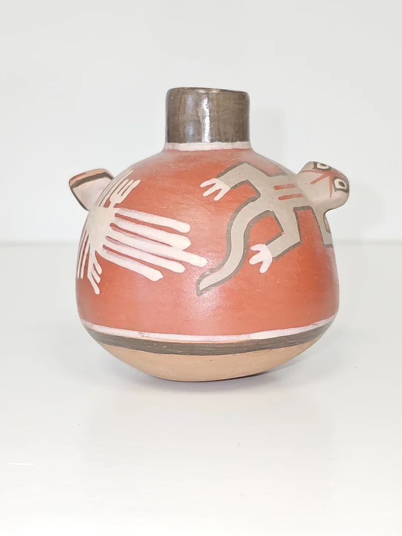 Ancien petit pot vintage Nasca Pérou signé Jenny Calle, objet de collection rare