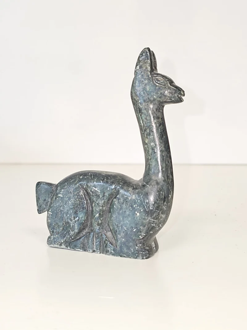Vintage figurine lama sculptée pierre ancienne objet déco collection rétro anima