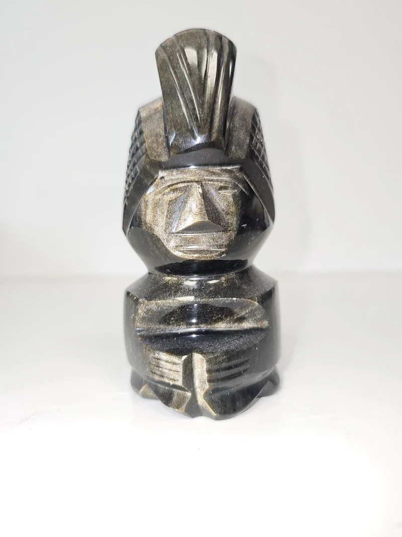 Vintage figurine ancienne obsidienne sculptée main style Maya Aztec Ancienne