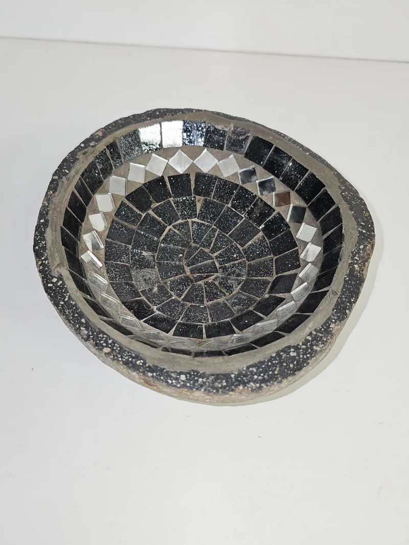 Coupe vide-poches vintage en pierre naturelle sculptée, mosaïque ancienne déco