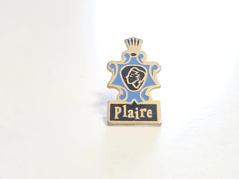 Pin's rétro Plaire ancien, badge collection vintage années 80, objet publicitair