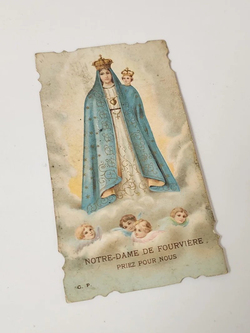 Carte religieuse ancienne Notre-Dame de Fourvière vintage, petit format collecti